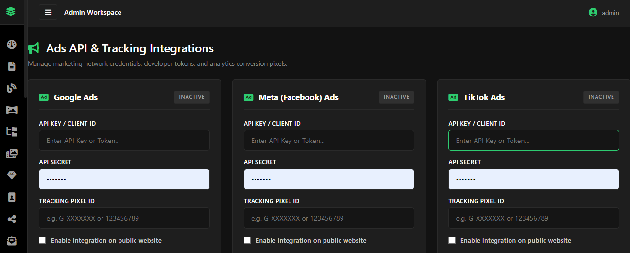 Google Ads tracking and SEO management dashboard